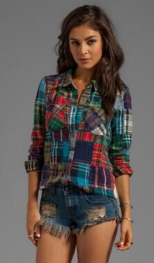 Free People We The Free Multicolor Boho Patchwork Plaid Button Up Shirt Size XS